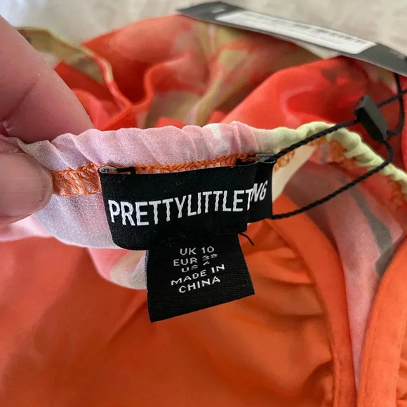 Prettylittlething Orange floral print frill hem bodycon dress - Picture 9 of 11